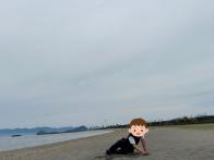 桜島が真正面に見えて迫力ある海岸で...