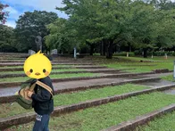 広い芝生とじゃぶじゃぶ池があり、図...
