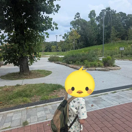 広い公園の一角、緑道側（緩やかな坂...