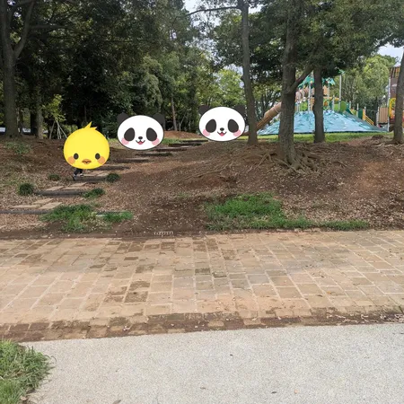 広い公園の一角、緑道側（緩やかな坂...