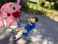 丸太やブランコ、鉄棒がありました。...